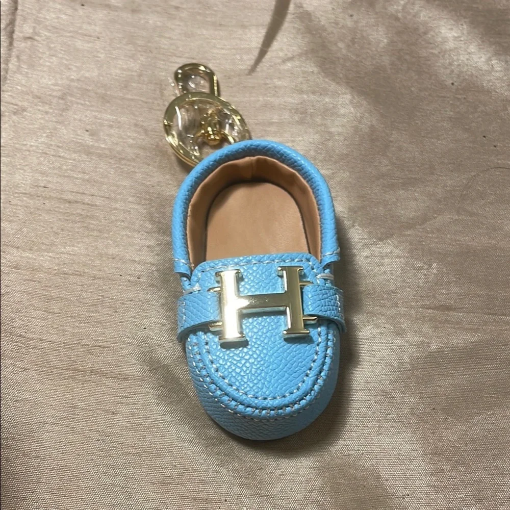 Blue Shoe Flat Loafer Gold Hardwear Keychain